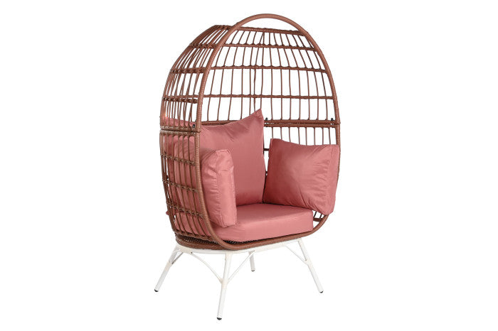 Sillón de ratán sintético rosa viejo con cojines para exterior
