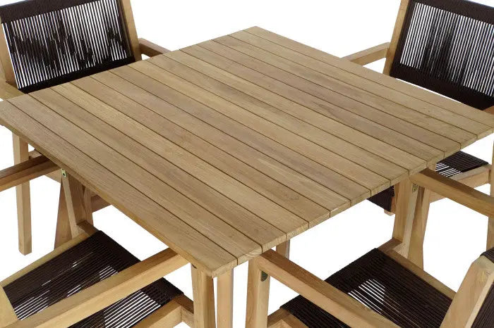 Mesa de comedor Areguá Set 5 de teca con sillas de cuerda marrón – Maena Home
