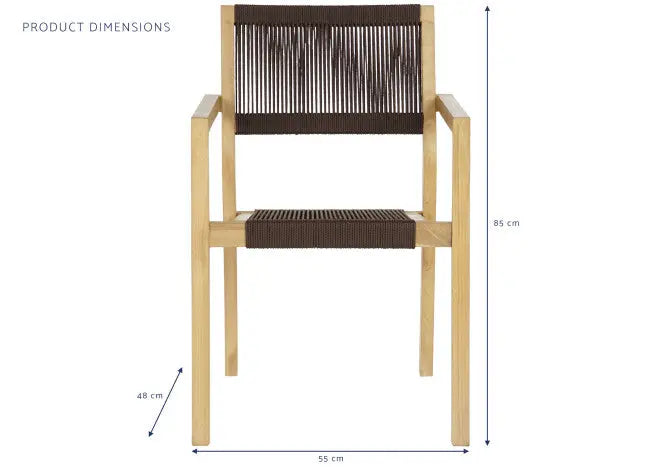 Mesa de comedor Areguá Set 5 de teca con sillas de cuerda marrón – Maena Home