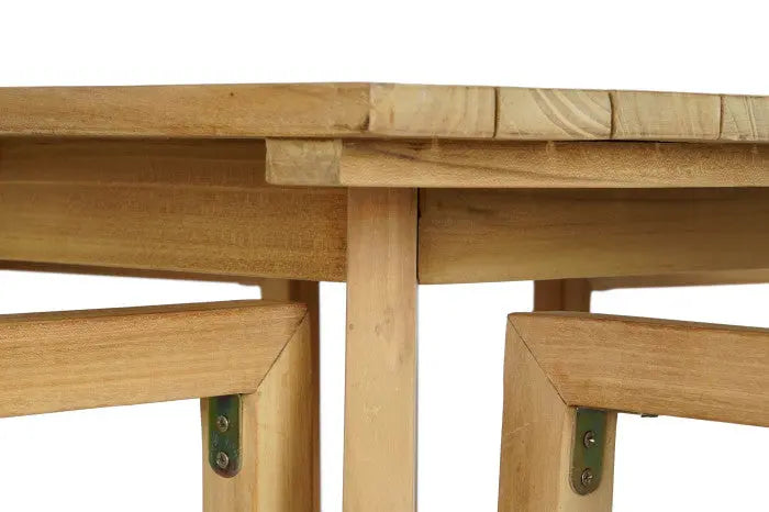 Mesa de comedor Areguá Set 5 de teca con sillas de cuerda marrón – Maena Home