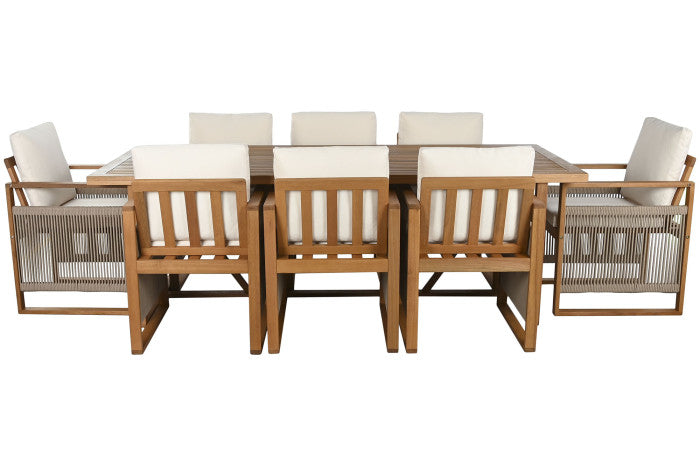 Mesa de comedor Set 9 de eucalipto con 8 sillas — acabado natural MAENA HOME