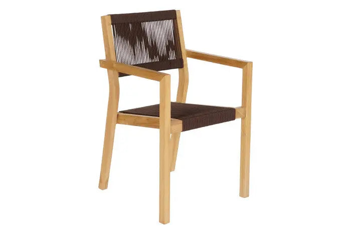 Mesa de comedor Areguá Set 5 de teca con sillas de cuerda marrón – Maena Home