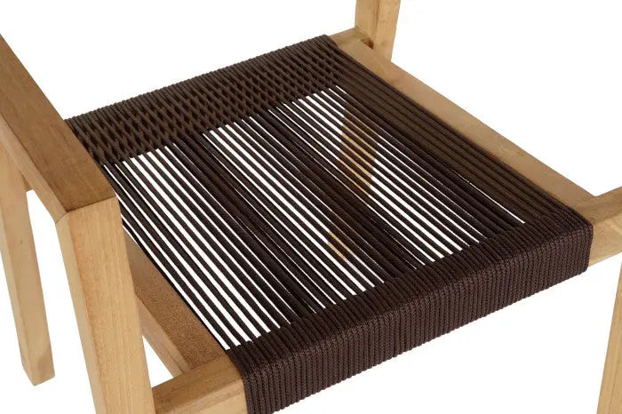 Mesa de comedor Areguá Set 5 de teca con sillas de cuerda marrón – Maena Home