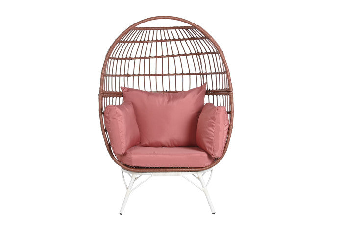 Sillón de ratán sintético rosa viejo con cojines para exterior
