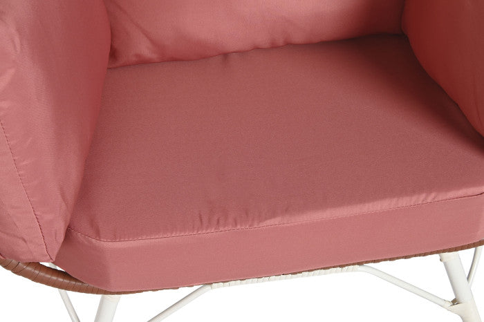 Sillón de ratán sintético rosa viejo con cojines para exterior
