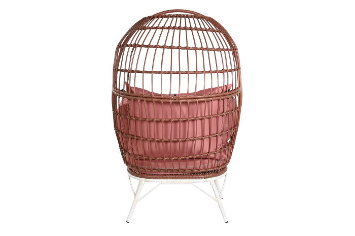 Sillón de ratán sintético rosa viejo con cojines para exterior
