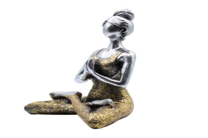Yoga Lady Figure -  Silver & Gold 24cm - MAENA HOME