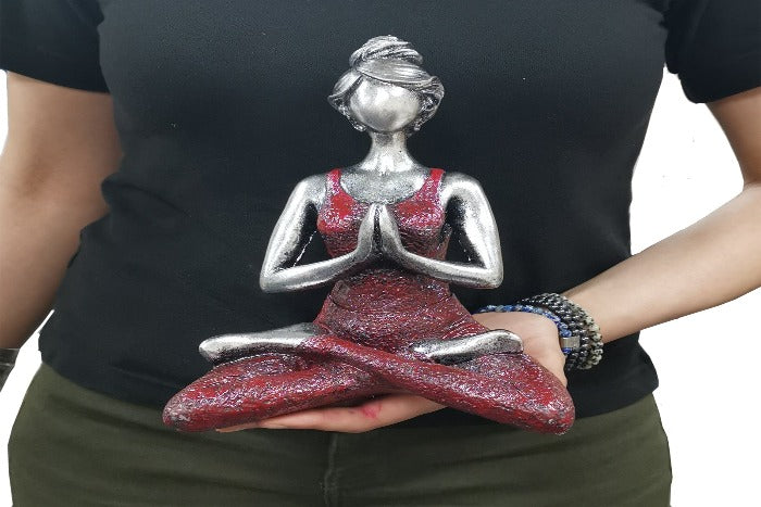 Yoga Lady Figure -  Silver & Bordeaux 24cm - MAENA HOME