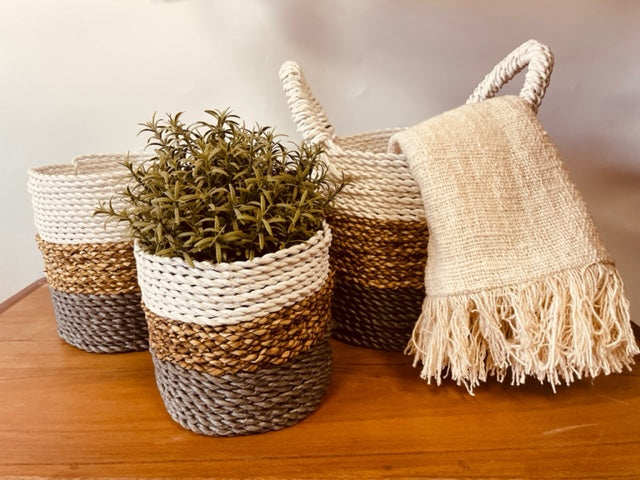 Juego de cestas de algas marinas - Gris / Natural / Blanco - MAENA HOME
