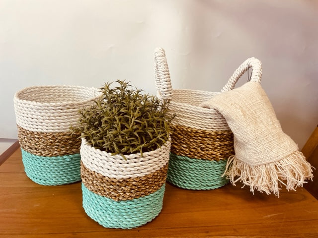 Juego de cestas de algas marinas - Verde/Natural/Blanco - MAENA HOME